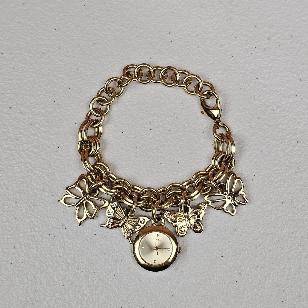 GUESS Watch Bracelet With Butterfly Charms Gold Tone Dangle W13081L1